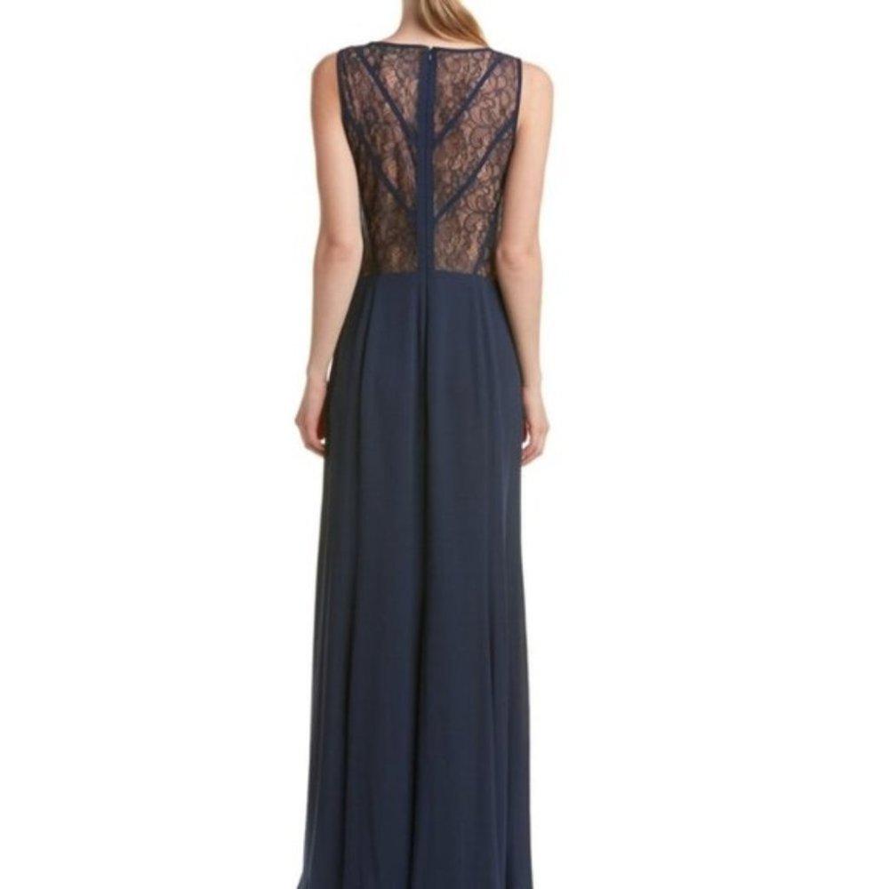 Ariel Blue Navy Sleeveless Gown Chiffon Lace Dress‎